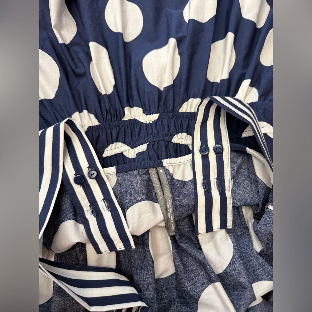 Anthropologie The Somerset Maxi Dress Poplin Tiered Cotton Navy Dot - Picture 8 of 11